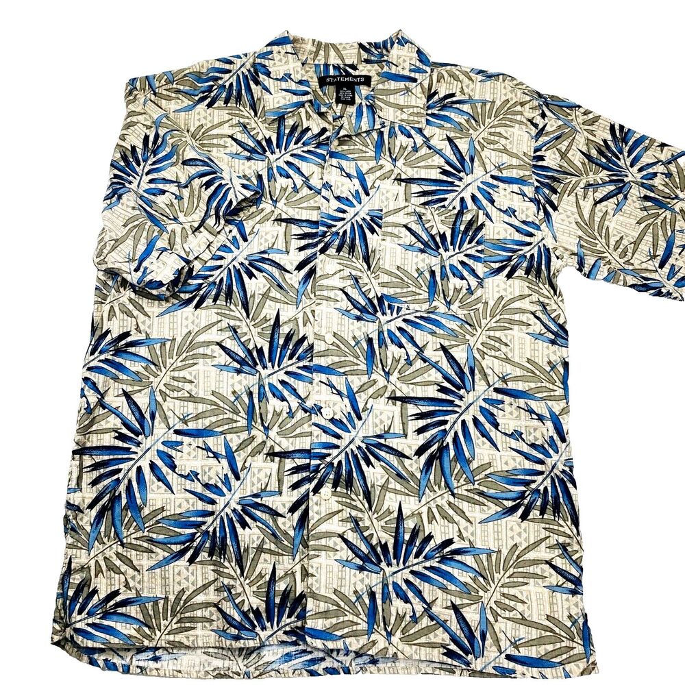 Statements Vintage Hawaiian Shirt Linen Rayon XL Beach Palm Y2K 90s Preppy